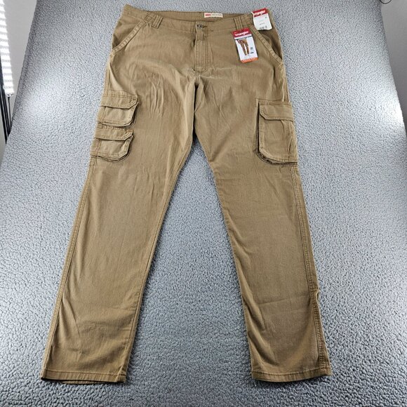 Wrangler Pants Mens 38x32 Khaki Regular Five Star Premium Cargo Taper Stretch - Picture 1 of 16